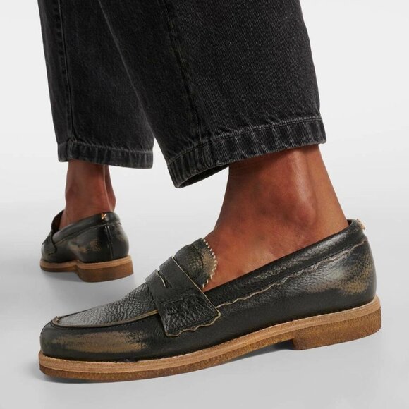 GOLDEN GOOSE Jerry Penny LOAFERS Moccasin Size 37 7 Black Grained Leather EUC - Picture 2 of 16